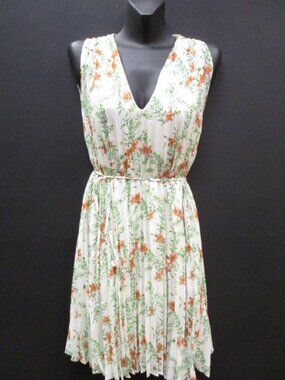 EUC Max Studio White Floral Sleeveless Pleated Dress Women's Size XS